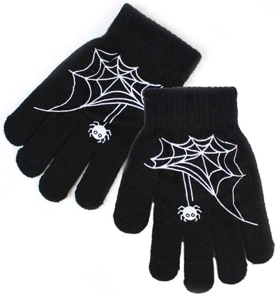 Zwarte kinderhandschoenen haloween griezel met wit spinnenweb spider