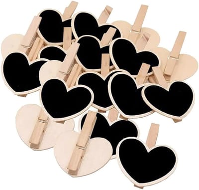 SnelShoppen - 30 Stuks Houten Mini Krijtbordjes met Klem - Decoratieve Memo Borden voor Tafelkaarten, Prijslabels, Verjaardags- en Bruiloft Plaatskaar