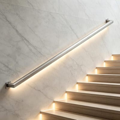 Trapleuning Roestvrij Staal - Wandmontage Beugel - Veilig Traplopen - Vierkant Profiel - 30-600 cm - Zilver