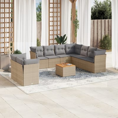 vidaXL - 11-delige - Loungeset - met - kussens - poly - rattan - gemengd - beige