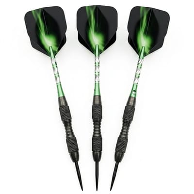 Groen zwarte dartpijlen set 22g met metalen barrel en gegraveerd patroon – darts voor heren en dames – dartpijlen met aluminium schacht, groene flights en geribbelde grip – set van 3 darts voor entertainment en spellen