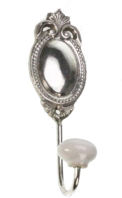 Haak met pors. knop, zilverkleurig 5x4,5x16cm