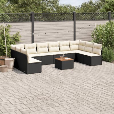 vidaXL - 11-delige - Loungeset - met - kussens - poly - rattan - zwart
