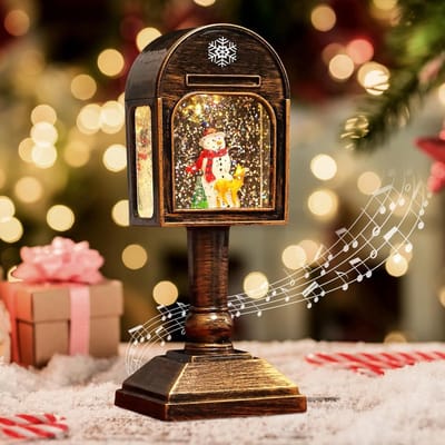 Sfeervolle Kerstdecoratie Lantaarn met Muziek en Licht, LED Sneeuwbol Lantaarn voor Binnen, Vintage Kerstfeest Versiering