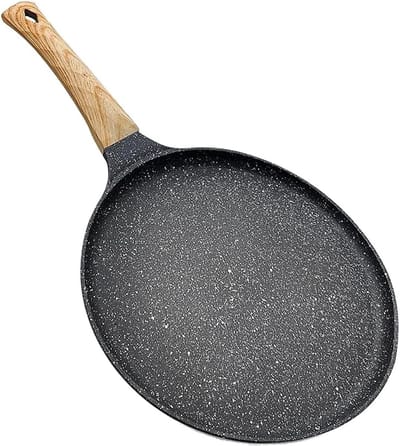 Crêpe Pan - Pannenkoekenpan Platte Tawa - Ontbijt Braden - Antiaanbaklaag Gelijkmatige Verwarming - 24 cm - Zwart