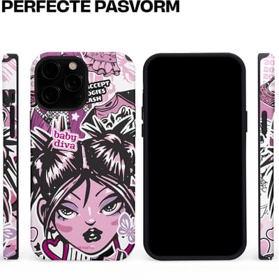 Casetastic hoesje geschikt voor Apple iPhone 13 Pro Max - MagSafe - Dubbellaagse bescherming - Roze Y2K Pop Teen Girly Cash Diva Collage - Fashion Case - Grijs Donkergrijs Wit Lichtroze