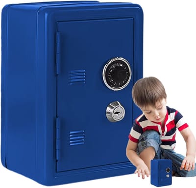 Mini Metalen Kluis - Geldkluis Kinderen - Geld Bewaren - Wachtwoordwiel Ontwerp - 116 x 142 x 116 cm - Blauw