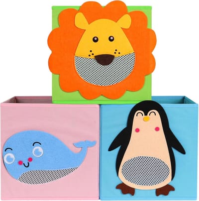 opbergbox set van 3, opvouwbare opbergbox, speelgoedorganizer, stoffen dozen met 2 handgrepen, voor woonkamer, kinderkamer, speelkamer, kleuterschool, 27 x 27 x 27 cm