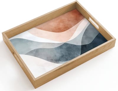 Dienblad hout 40x30 cm - Schootdienblad - Abstract - Golven - Blauw - Borrelplank rechthoek - Plateau dienbladen