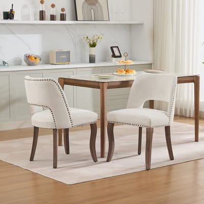 Clruro Eetkamerstoelen - Set van 2 - Modern Farmhouse - Comfortabele Zitting - Hout en Stof - Beige