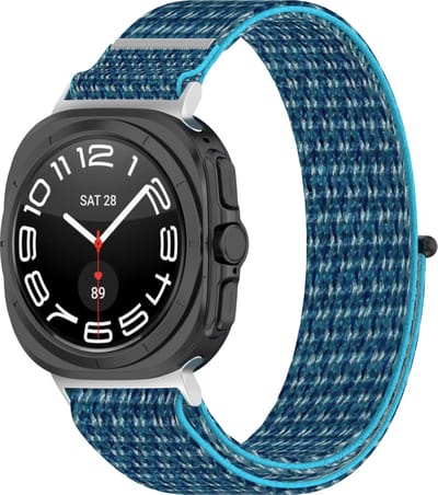 By Qubix - Compatible Samsung bandje - Nylon Sport loop bandje - Blauw - Geschikt voor Samsung Galaxy Watch Ultra / Ultra 2 - 47mm