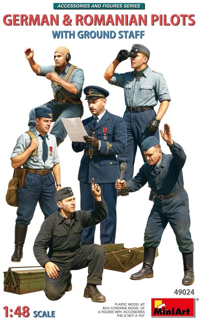MiniArt Modelbouwpakket Militaire voertuigen - 49024 Duitse en Roemeense Piloten met Grondpersoneel - 6 Figuren Plastic - 1:48 - Modelbouw