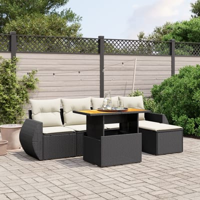vidaXL - 6-delige - Loungeset - met - kussens - poly - rattan - zwart