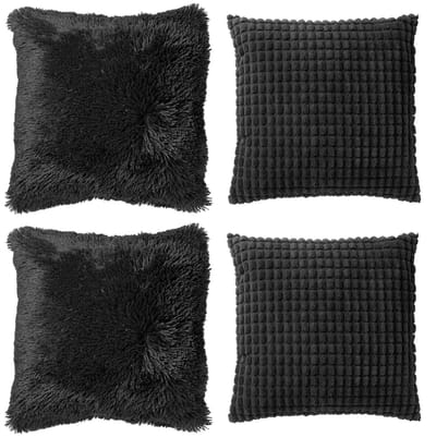 Dutch Decor - KUSSENSET - 4-delig - Cosy Favourites - 45x45 cm - inclusief binnenkussens - zwart - Met Ritssluiting – Decoratie Kussens - Comfortabele kussentjes voor op de Bank