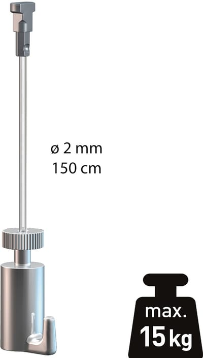 Artiteq Ophangset 2 mm Twister perlon + Auto Grip haak 15 kg voor Schilderijophang systeem - Complete set - 150 cm perlon ophangdraad + Auto Grip haak 15 kg draagkracht - Voor het ophangen van posters, schilderijen, fotolijsten en andere
