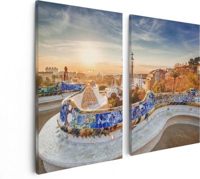 Artaza Canvas Schilderij Tweeluik Park Güell in Barcelona - 80x60 - Foto Op Canvas - Canvas Print