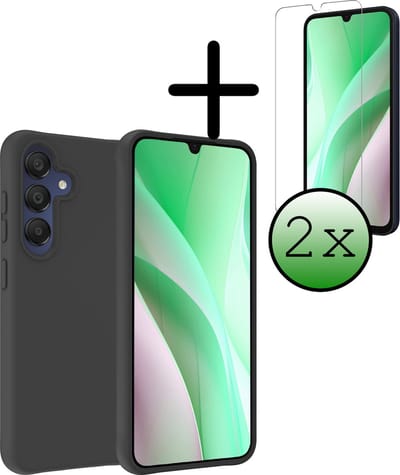 Hoesje Met 2x Screenprotector - Geschikt voor Samsung Galaxy A15 - Sterk & Shockproof - Back Cover - Siliconen Case - Telefoon Hoes - Zwart