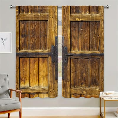 2 stuks Vintage Houten Deurgordijnen Rustieke Stijl Decor Woonkamer Slaapkamer Raam Decoratieve Gordijnen Realistisch Houtnerf Gordijn 42W63H(inch)x2Pcs&Rod Pocket
