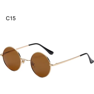 Gepolariseerde kleine ronde zonnebril Retro kleurrijke metalen punk tinten UV400 bescherming Brillen voor mannen en vrouwen C15 beige