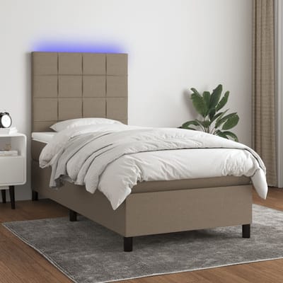 vidaXL - Boxspring - met - matras - en - LED - stof - taupe - 80x200 - cm