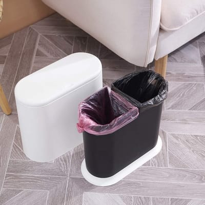Rechthoekige prullenbak in Scandinavische stijl, 8 liter - Compacte prullenbak met interne afvalbak voor de badkamer