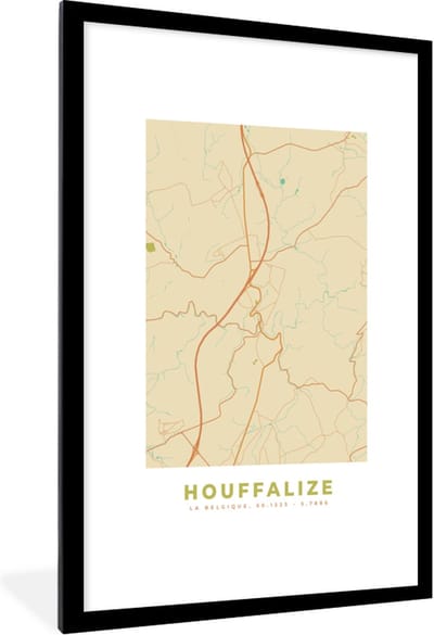 Fotolijst incl. Poster - Plattegrond - Kaart - België - Houffalize - Kaart - 80x120 cm - Posterlijst - Stadskaart