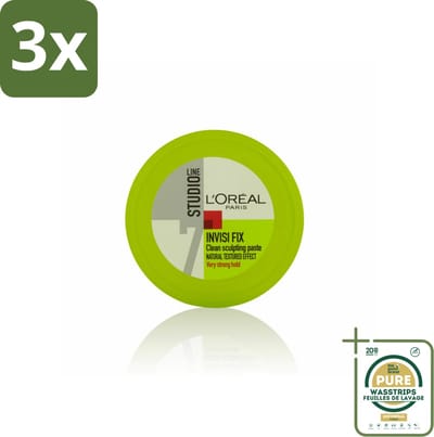 3 x L'Oréal Studio Line Invisi Fix Clean Sculpting Paste 75 ml - Grootverpakking - Gel Paste - Wax Paste - Haar Fixatie - Warrige Look - Gezond Haar