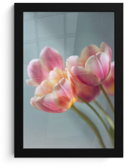 Poster in lijst - Fotolijst 20x30 cm - Posters - Tulpen - Roze - Stelen - Posterlijst zwart - Decoratie - Wanddecoratie woonkamer - Muurdecoratie slaapkamer