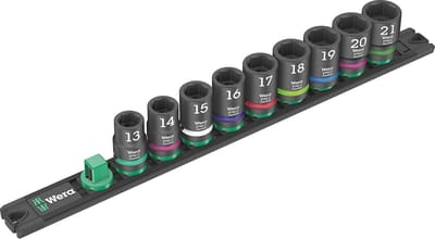 Dopsleutelinzetset 1/2 inch 9 delig met moermagneet strip zwart