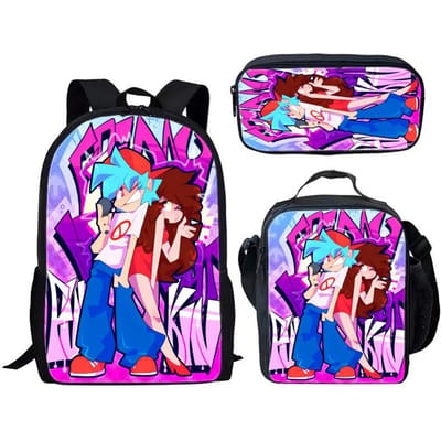 Friday Night Funkin 3-delige set voor kinderen en basisschoolleerlingen, rugzak met grote inhoud, lunchtas, etui