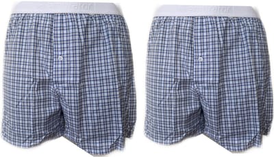 Embrator 2-stuks mannen Boxershort geruit wit/blauw/beige XL