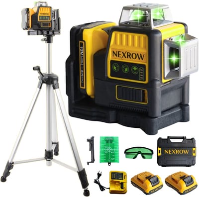 Nexrow® 4D 12-lijn Kruislijnlaser + Statief 1,5m - Zelfnivellerende 360° Graden Groene laser - Incl. 2x accu & handige draagkoffer - Lijnlaser - Bouwlaser - Laserwaterpas