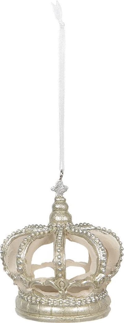 Clayre & Eef Kersthanger Ø 6*8 cm Goudkleurig Kunststof Rond Kerstbal Kersversiering Kerstboomversiering