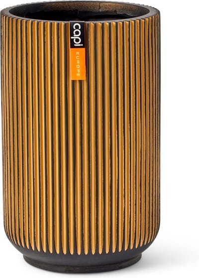 Capi Europe - Vaas hoog Groove Black & Gold - 14x22 - Goud - Opening Ø12 - Bloempot voor binnen - 5 jaar garantie - BGVGB433