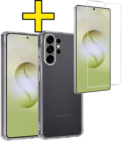 Hoesje - Met Screenprotector - Geschikt voor Samsung Galaxy S26 Ultra - Sterk & Shockproof - Back Cover - Siliconen Case - Telefoon Hoes - Telefoonhoesjes - Transparant