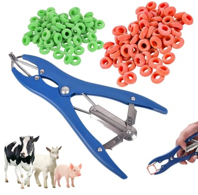 Allecto - Castratie Pliers - Elastrator voor Dieren - Veilig en Gebruiksvriendelijk - Zwart - Castratie Tool - Voor Schapen en Geiten - Met 100 Rub...