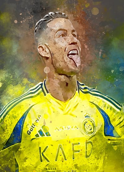 CR7 poster op A0 semi- glossy papier - 84.1x118.9 cm - Sport poster - Voetbal poster - Unieke poster van Cristiano Ronaldo in Al-Nassr tenue met donkergrijze achtergrondkleur