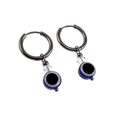 ∅16mm x 2mm Oorringen Dames - Gepolijst RVS - Oorbellen met Blauw Turks Oog Hanger