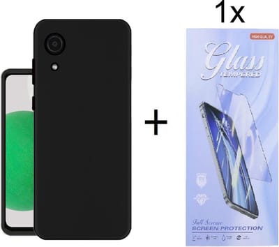 Soft Back Cover Hoesje Geschikt voor: Samsung Galaxy A03 Core Silicone - Zwart + 1X Tempered Glass Screenprotector - ZT Accessoires
