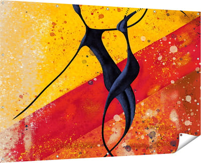 Gards Tuinposter Abstracte Kunst - Dansend Afrikaans Paar - 180x120 cm - Tuindoek - Tuindecoratie - Wanddecoratie buiten - Tuinschilderij