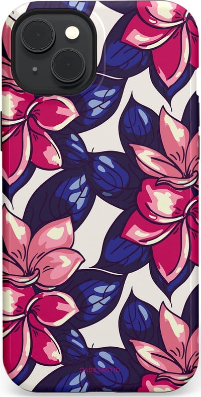 Casetastic hoesje geschikt voor Apple iPhone 15 Plus - MagSafe - Dubbellaagse bescherming - Tropen paradijs - Fashion Case - Donkerblauw Roze Koraal Lila