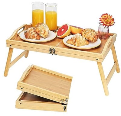 Vouwbare Bamboe Bedtafel met Handvatten voor Ontbijt en Werk
