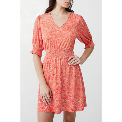 French Connection Bernice Shirred Dress Short Mandarin/seapink/ivr Maat: 6 | Mini Jurken Outlet | Dames | Roze