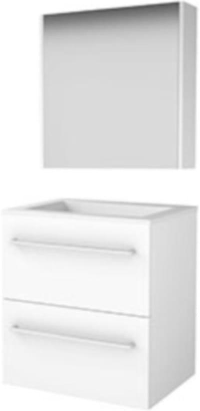 Basic-Line Comfort 46 Badkamermeubelset - 60 x 46 cm - Met Grepen - 2 Lades - Acryl Wastafel - Zonder Kraangat - Spiegelkast - Ice White