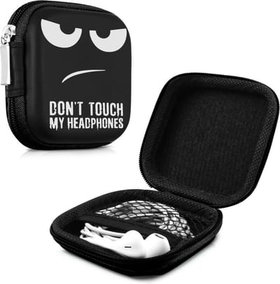 kwmobile Tasje voor oordopjes - Beschermhoes voor oordoppen - Etui voor oordopjes - Harde case in wit / zwart / zwart - Don't Touch My Headphones design