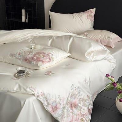 Bloemen Borduurwerk Luxe Beddengoed Set Egyptisch Katoen Eenpersoons Queen King Maat Dekbedovertrek Plat/Hoeslaken Kussenslopen 3/4 Stuks Flat Bed Sheet&Single 150X200cm 3pc