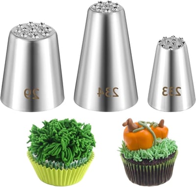 Dailygoods - SHENLIU 3 stuks taartdecoratiepunten, spuitmonden van gras, zilver, spuitmond voor spuitzak, roestvrij staal, set herbruikbare naadloze spuitmonden voor gebak, fondant, gereedschap