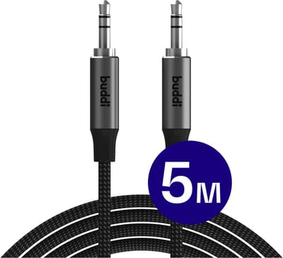 Buddi Flex Aux Kabel - Lange Audio Kabel - Jack Kabel - Male to Male - 3.5mm jack naar 3.5mm jack - Aux naar Aux - Auto - Koptelefoon kabel - Geschikt voor iPhone, Samsung en meer - 5 Meter