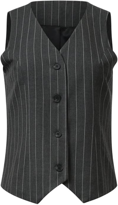Smashed Lemon Modieus en getailleerd grijs en wit pinstriped gilet |
