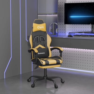 vidaXL - Gamestoel - draaibaar - met - voetensteun - kunstleer - zwart - & - goud